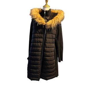 Calvin Klein Performance Women's Black Puffer Coat with Faux Fur Hood. Size 2X